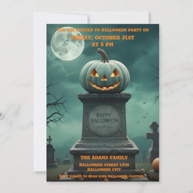 Green Pumpkin Halloween Party Invitation (Front)