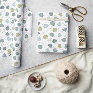 Green Pumpkin Leaves Pattern White Wrapping Paper