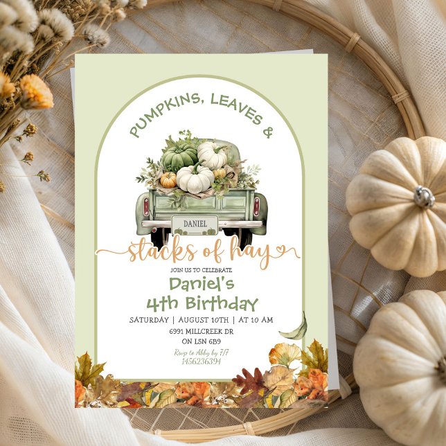 Green Pumpkin Leaves & Stacks of Hay Birthday Invitation (Creator Uploaded)