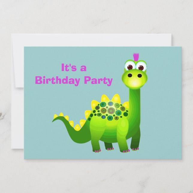 Green Punk Dino Invitation (Front)
