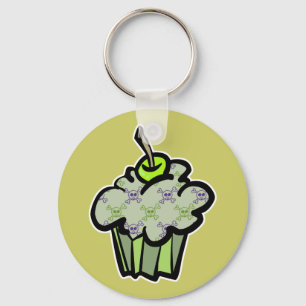 green punk skull crossbones cupcake key ring