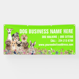 Green Puppies Floral Botanical Dog Sitting Banner