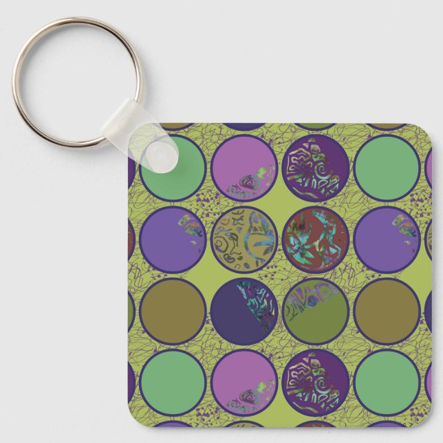 Green Purple Abstract Circle Key Ring (Front)