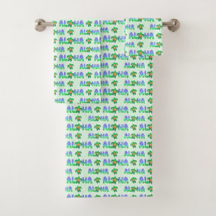 Green Purple Aloha Hawaiian Tropical Turtle Bath Towel Set
