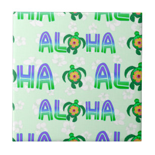 Green Purple Aloha Hawaiian Tropical Turtle Ceramic Tile