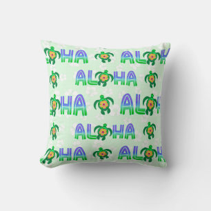 Green Purple Aloha Hawaiian Tropical Turtle Cushion
