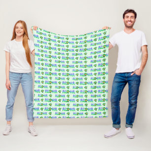 Green Purple Aloha Hawaiian Tropical Turtle Fleece Blanket