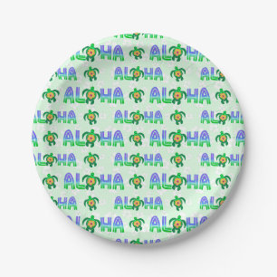 Green Purple Aloha Hawaiian Tropical Turtle Paper Plate