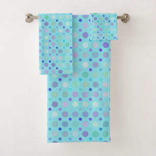 green purple and blue polka dots bath towel set