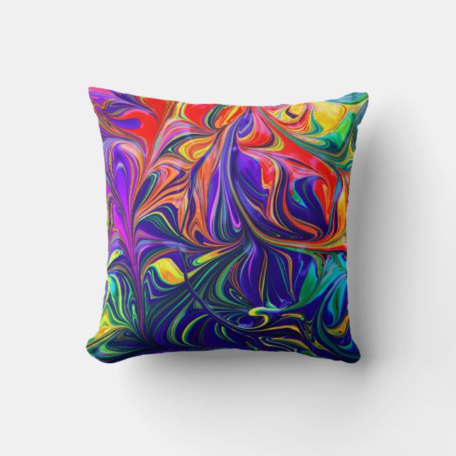 Green purple and orange abstract painting cushion (Front)