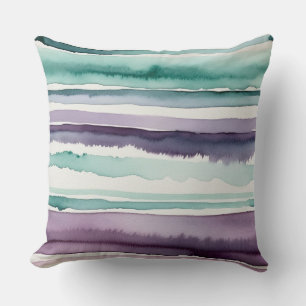 green purple and white abstract stripes cushion