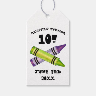 Green Purple Artist Crayons Child Birthday Party Gift Tags