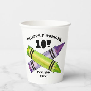Green Purple Artist Crayons Child Birthday Party Paper Cups