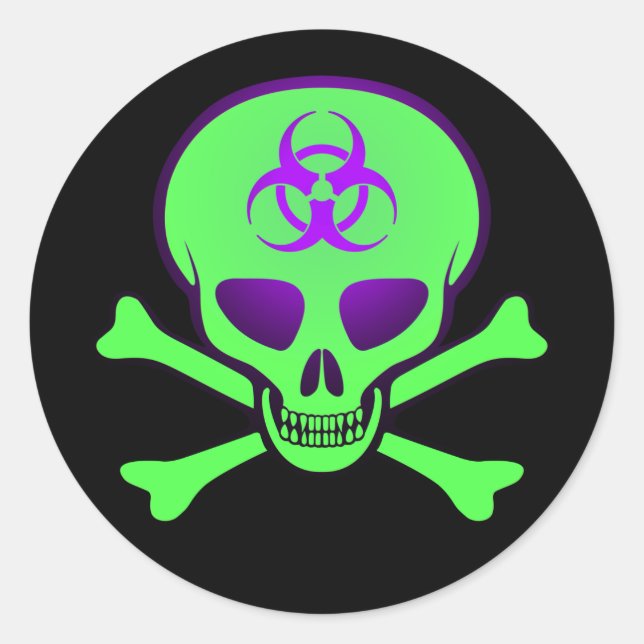 Green-Purple Biohazard Skull Sticker (Front)