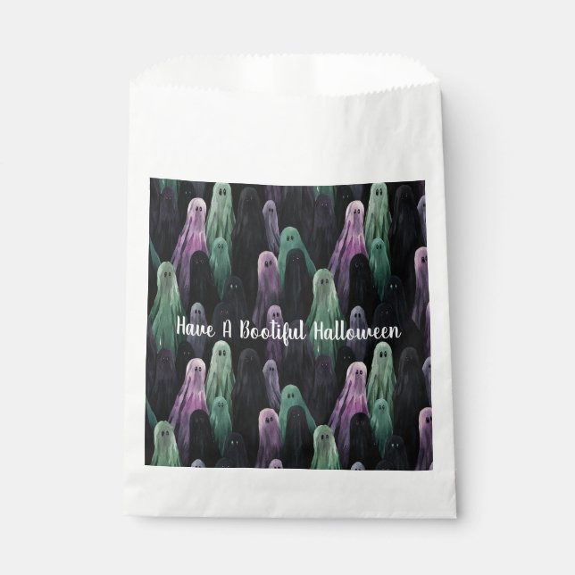 Green Purple Black Ghosts Bootiful Halloween Favour Bag (Front)