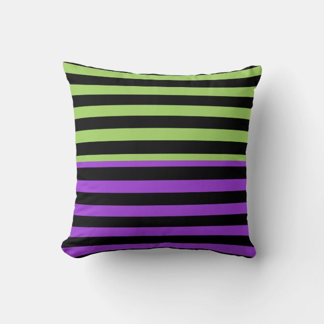 Green Purple & Black Halloween Stripe Cushion (Front)