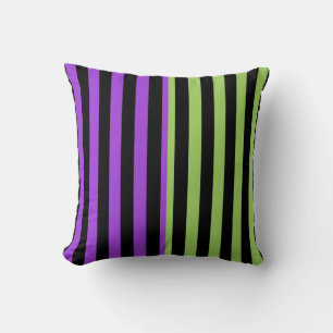 Green Purple & Black Halloween Stripe Cushion