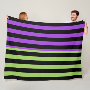 Green Purple & Black Halloween Stripe  Fleece Blanket