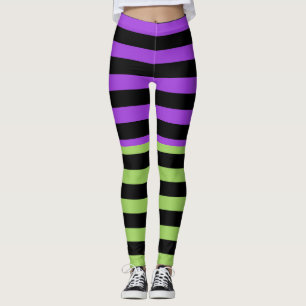 Green Purple & Black Halloween Stripe Leggings