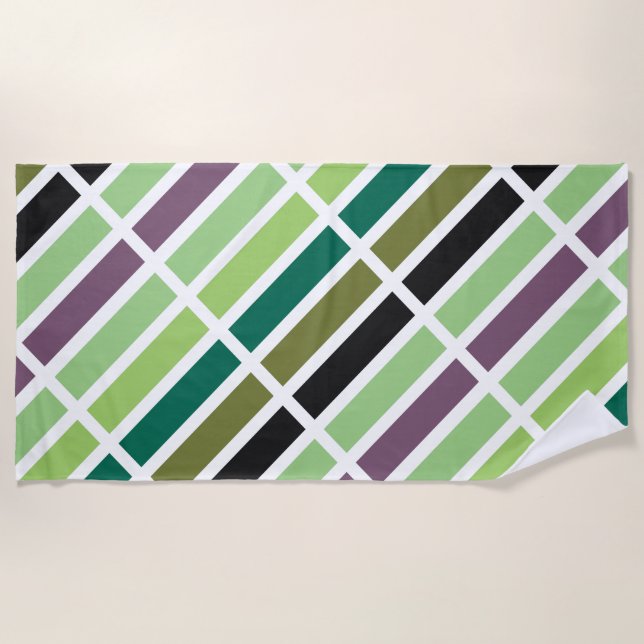 Green Purple Black Hues Beach Towel (Front)