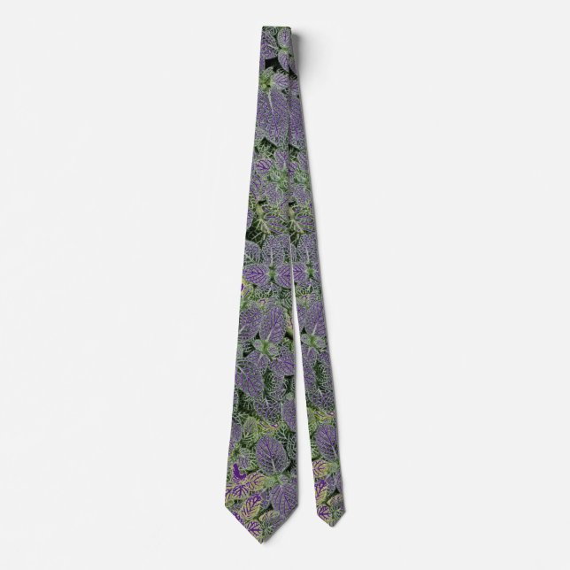 GREEN PURPLE BLACK NATURAL LEAVES MODERN NECK TIE (Front)