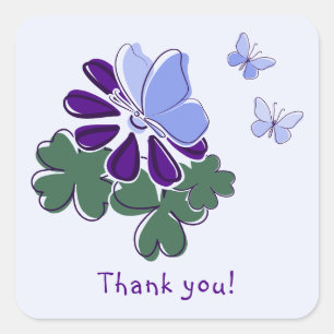 Green Purple Bloom Blue Butterfly Doodle Thank you Square Sticker