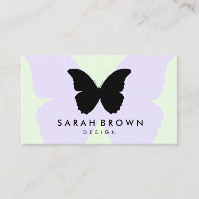 Green Purple Butterfly Silhouette Simply Business Card (Front)
