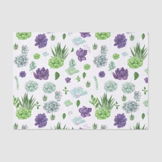 Green & Purple Cacti Pattern  Tissue Paper (Front)