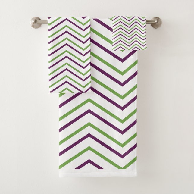 Green Purple Chevron Stripe Pattern  Bath Towel Set (Insitu)