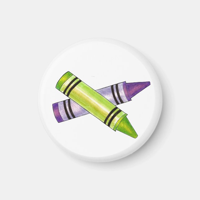 Green Purple Crayons Art Teacher Artist Magnet (Front)
