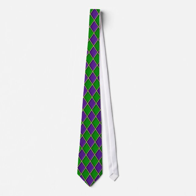Green & Purple Diamond Pattern Mardi Gras Tie (Front)