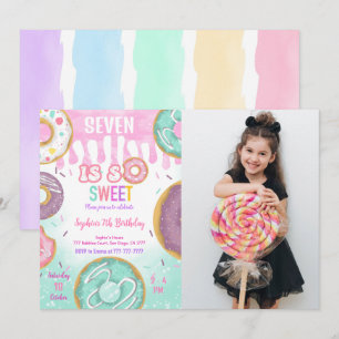 Green & Purple Doughnut Birthday Party Photo Invitation