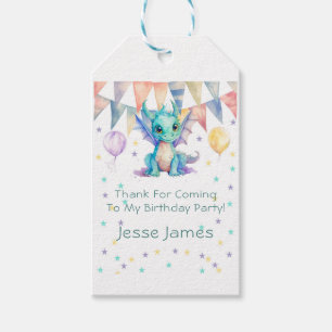 Green Purple Dragon Kids Birthday Party Thank You Gift Tags