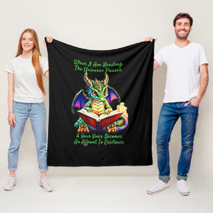 Green Purple Dragon Warning Reading Book Voice     Fleece Blanket