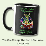 Green Purple Dragon Warning Reading Book Voice     Mug<br><div class="desc">Green Purple Dragon,  Warning About Talking While Reading Book Design - You Can Edit the Text to a different message - See lots more great Dragon Gifts in the Store!</div>
