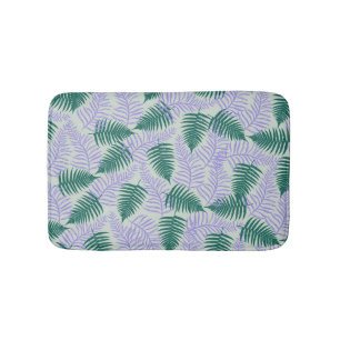 Green Purple Fern Leaves Retro 70s Flower Pattern Bath Mat