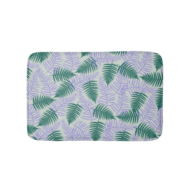 Green Purple Fern Leaves Retro 70s Flower Pattern Bath Mat (Front)