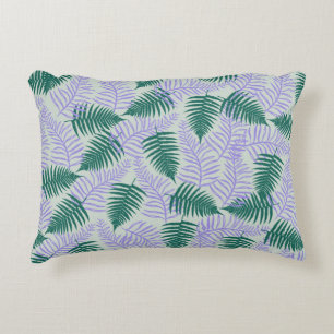 Green Purple Fern Leaves Retro 70s Flower Pattern Decorative Cushion