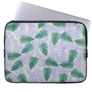 Green Purple Fern Leaves Retro 70s Flower Pattern Laptop Sleeve
