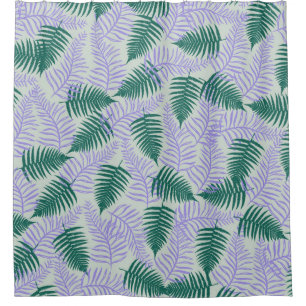 Green Purple Fern Leaves Retro 70s Flower Pattern Shower Curtain