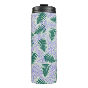 Green Purple Fern Leaves Retro 70s Flower Pattern Thermal Tumbler