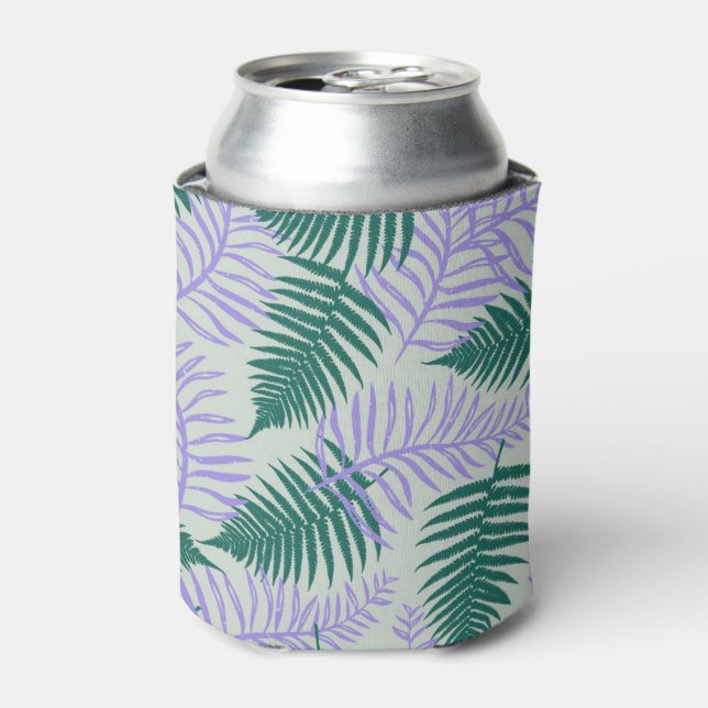 Green Purple Floral Botanical Watercolor Drink  Can Cooler (Can Front)