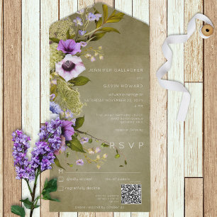 Green & Purple Floral Modern All in One Invitation