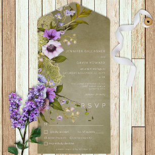 Green & Purple Floral Modern All in One Invitation