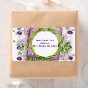 Green Purple Floral Monogram Labels