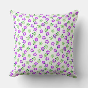 Green purple floral pattern retro sixties cushion