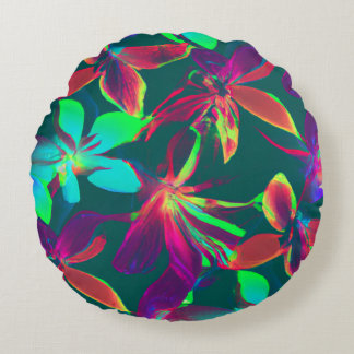 Green & Purple Floral Pattern Round Cushion