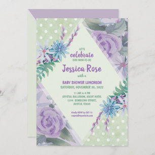 Green Purple Floral Watercolor Baby Shower Invitation