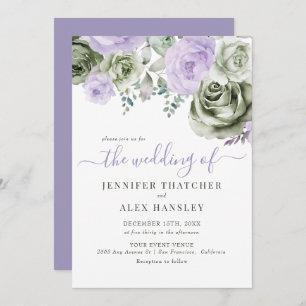 Green Purple Floral Wedding Invitation