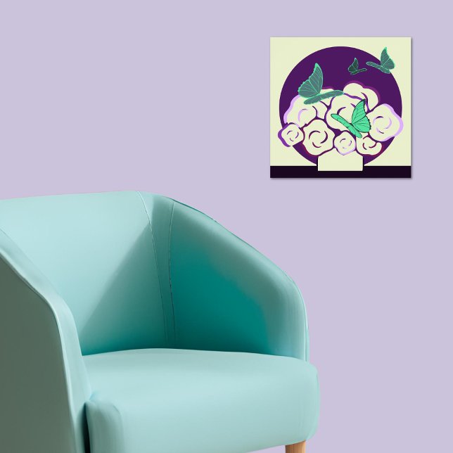 Green Purple Flower Bouquet & Butterflies Square  Poster (Green Purple Flower Bouquet & Butterflies Square Poster)